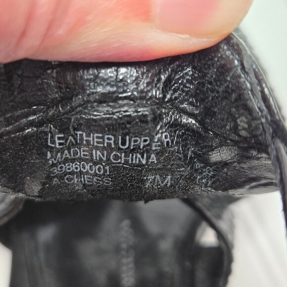 Franco Sarto Women's Size 7 M Black Leather Wedge Sandals Heels Peep Toe Buckle - Picture 11 of 11